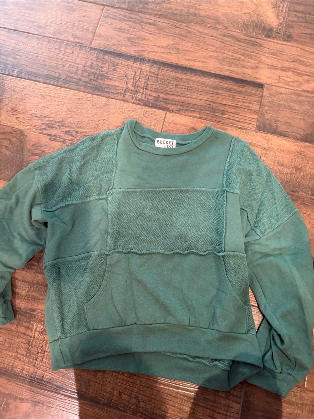 BUCKETLIST Men's Teal Green Patchwork Crewneck Sweater